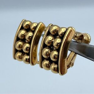 Napier Gold Tone Beaded Wide Clip Earrings Vintage Statement